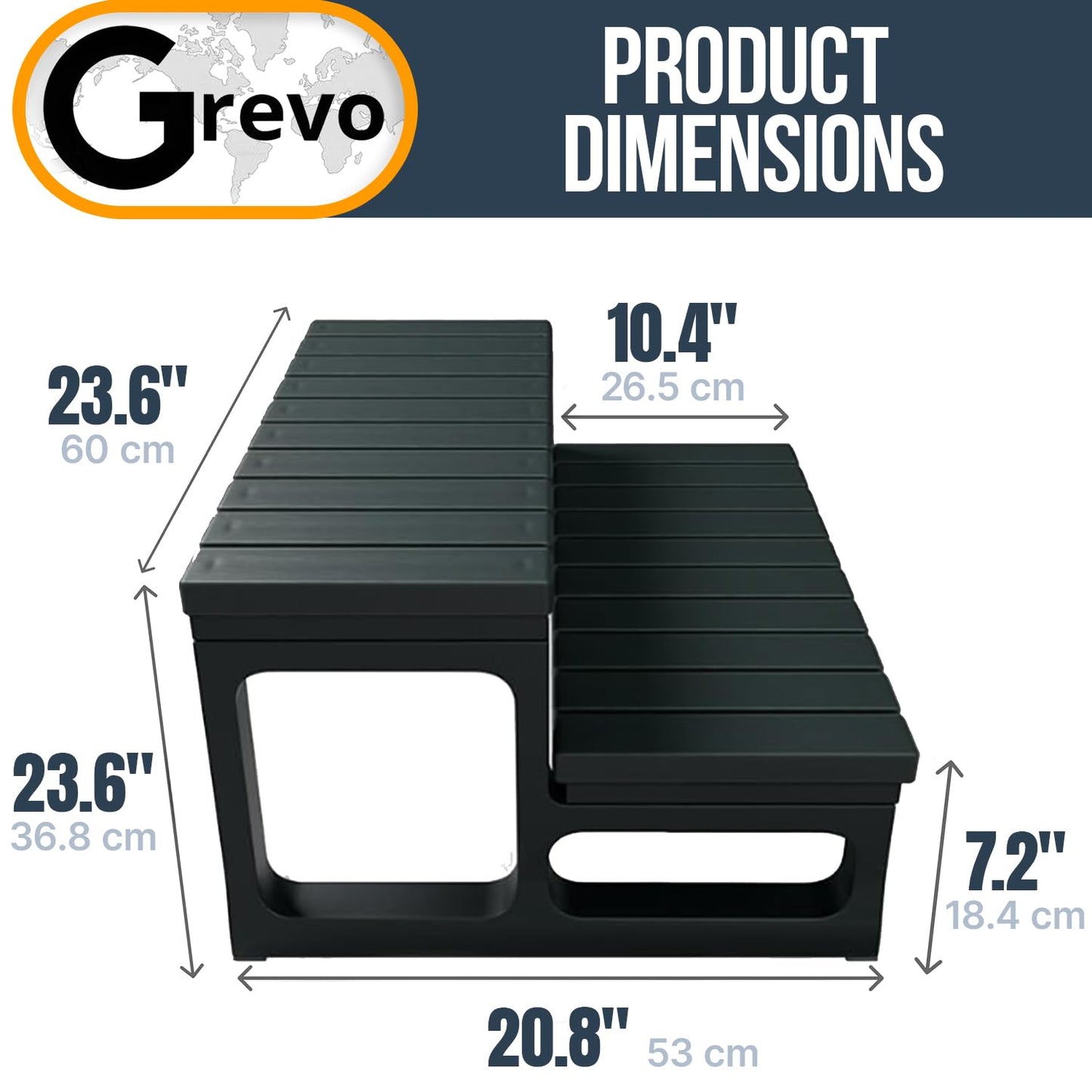 GREVO Hot Tub Steps/Spa Steps for Round or Straight Sided Spa, Non-Slip Steps for Outdoor/Indoor (Black)