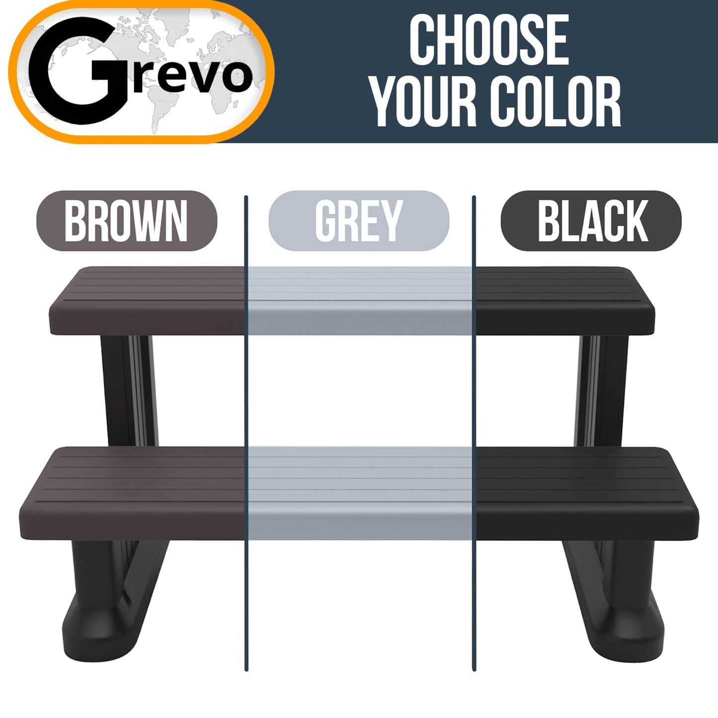 GREVO Outdoor Steps for Hot Tub Wide 31", Black/Fits Round and Straight Pools, Non-Slip Steps, Quick Assemble