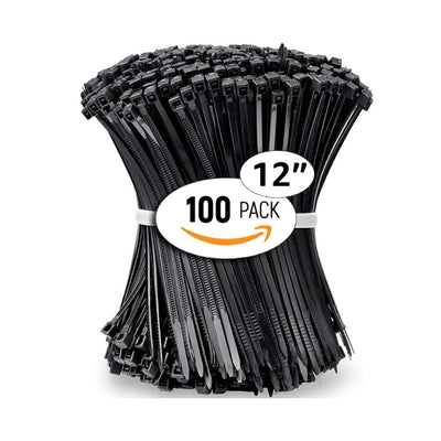 ALBO Black Zip Ties 12 Inch, Nylon Wire Ties for Indoor and Outdoor, Pack 100 pcs