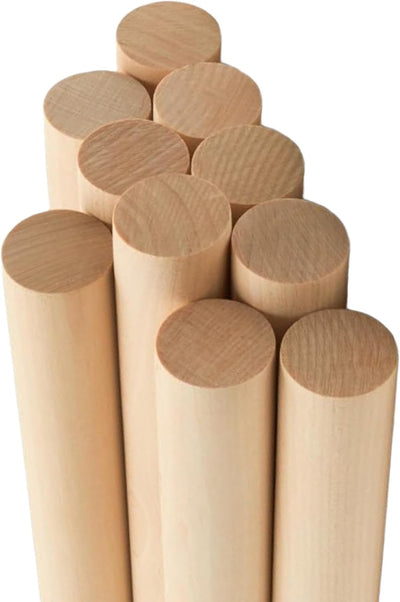 ALBO 1" x 48" Wooden Dowel Rods, Birch Natural Hardwood Rods, 10 pieces
