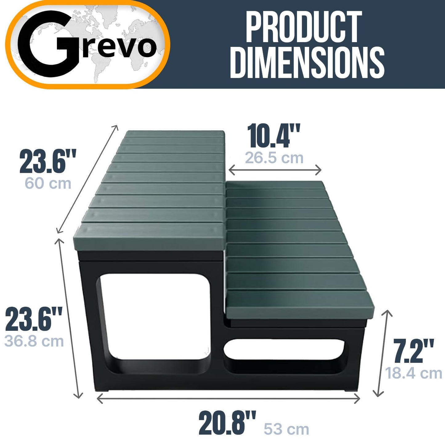 GREVO Hot Tub Steps Grey/Spa Steps for Round or Straight Sided Spa, Non-Slip Steps for Outdoor/Indoor (Grey)