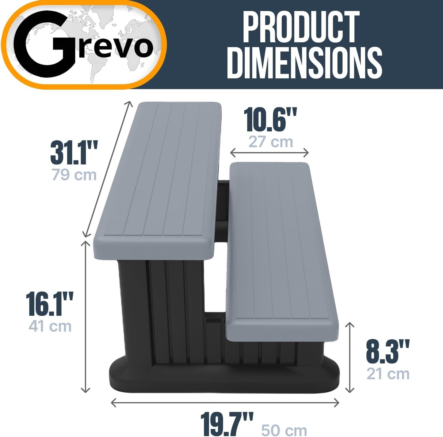 Grevo Hot Tub Steps Wide 31 inch Gray Plastic Anti-Slip