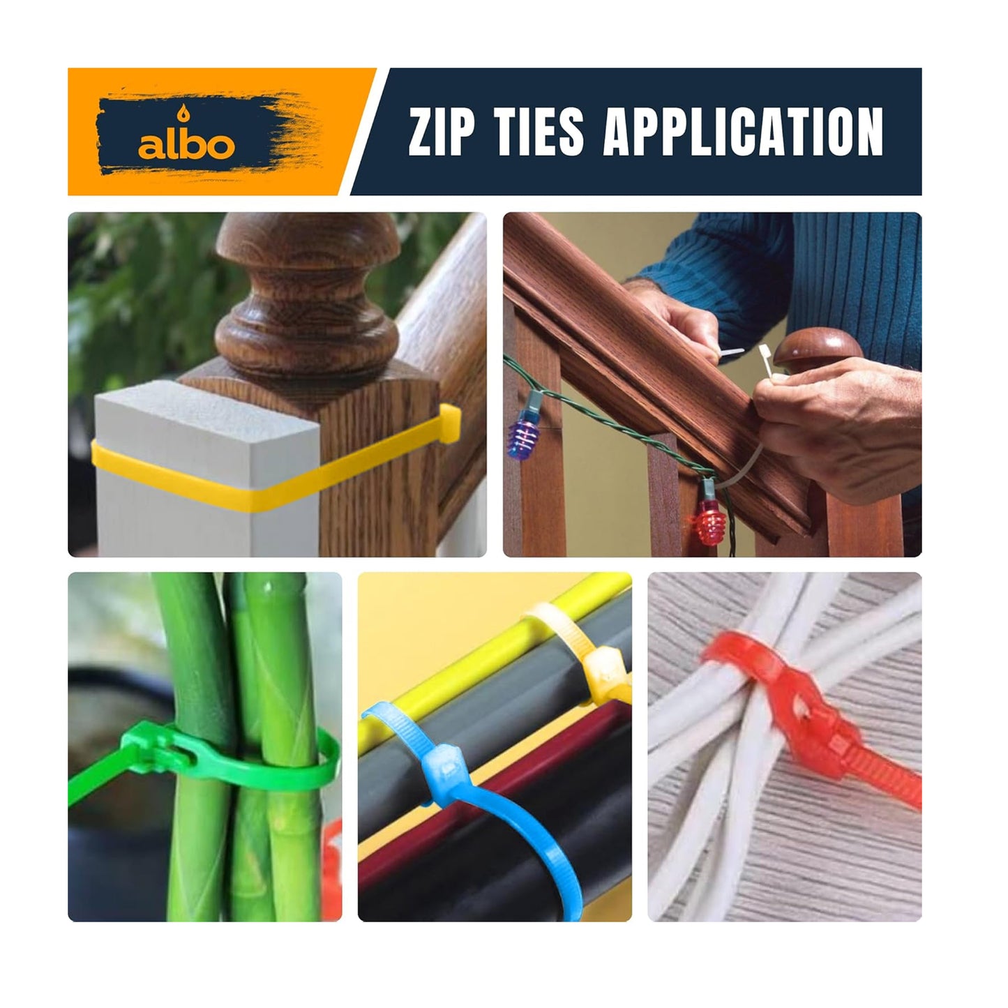 ALBO Zip Ties 6 inches (150 mm x 3.6 mm) Color set 800 pcs. - 8 different colors (red orange yellow green blue purple black, white)