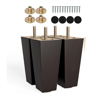 Albo Wood Heavy Duty Furniture Legs, 6 inch Height, Pack of 4 pcs, Brown