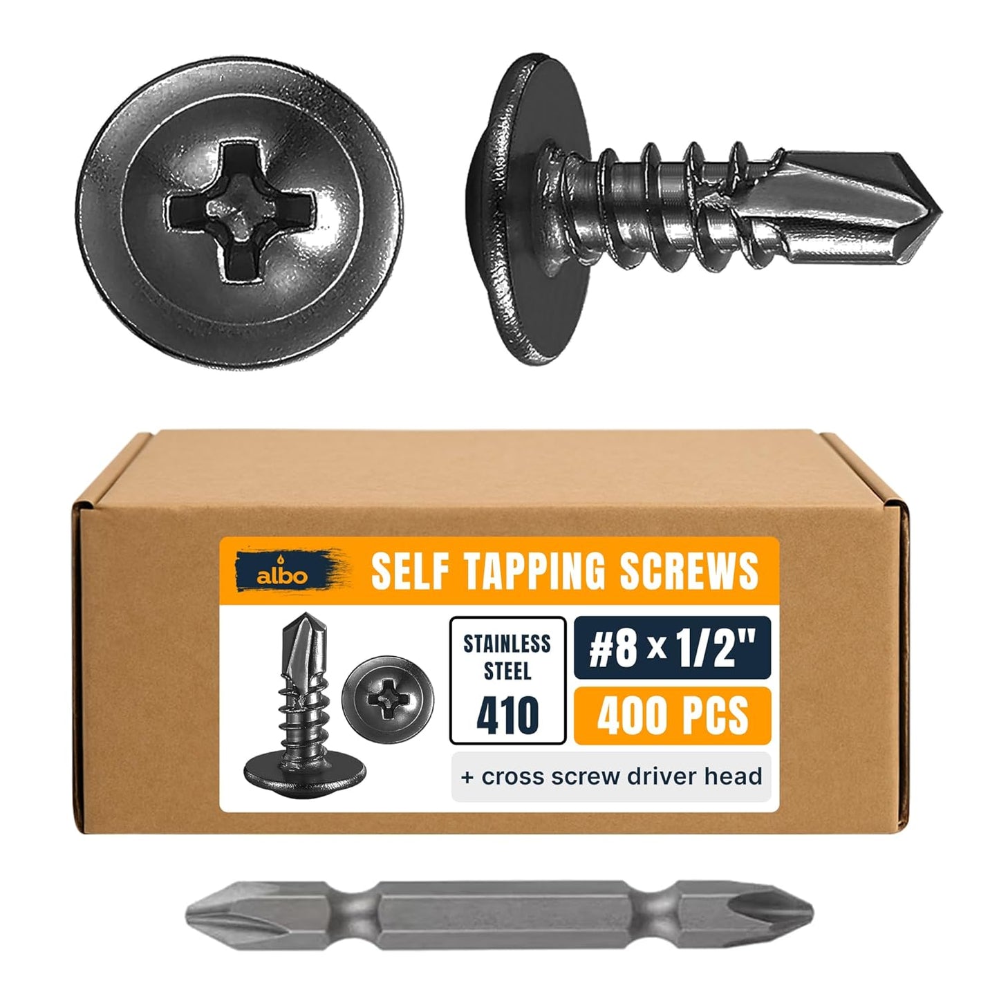 ALBO #8 x 1/2 inch Stainless Steel Self-Tapping Truss Head Screws 400pcs