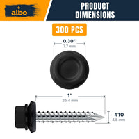 ALBO #10 x 1 inch Black Metal Roofing Screws 300pcs