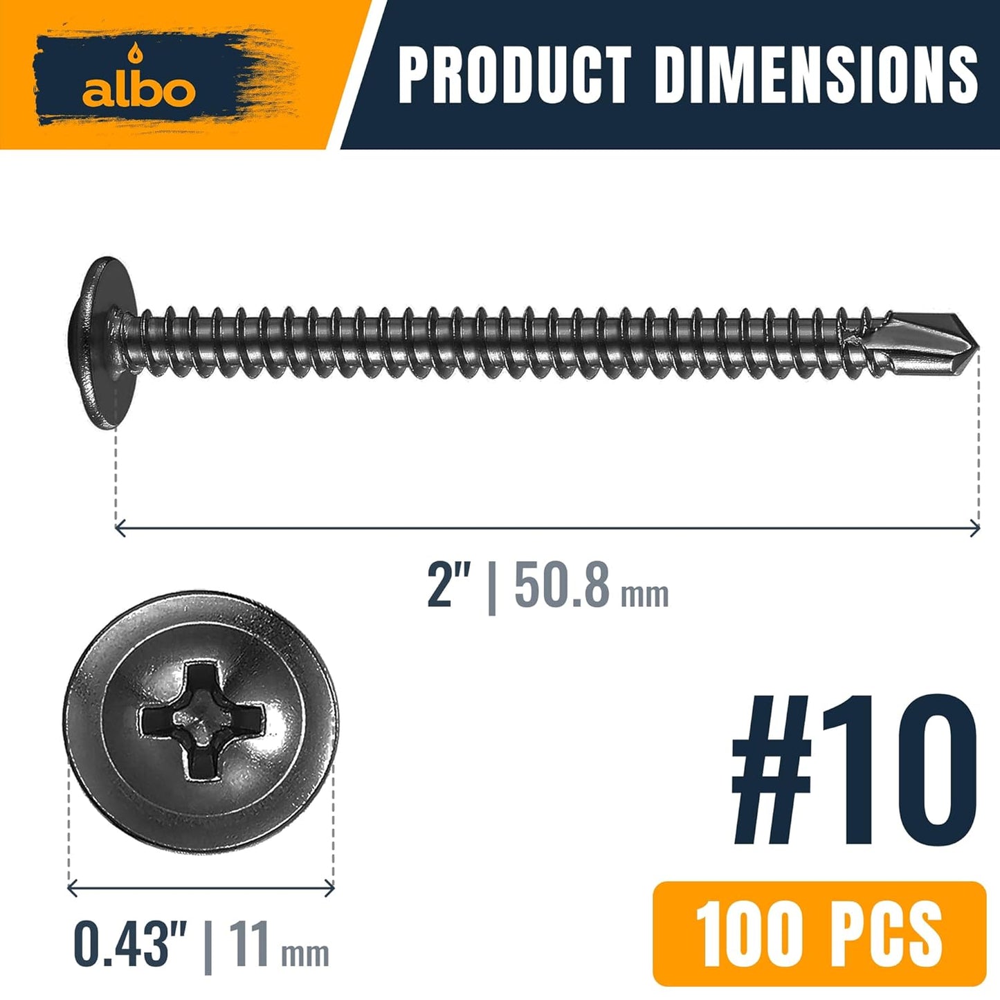 ALBO #10 x 2 inch Black Stainless Steel Self-Tapping Screws 100pcs