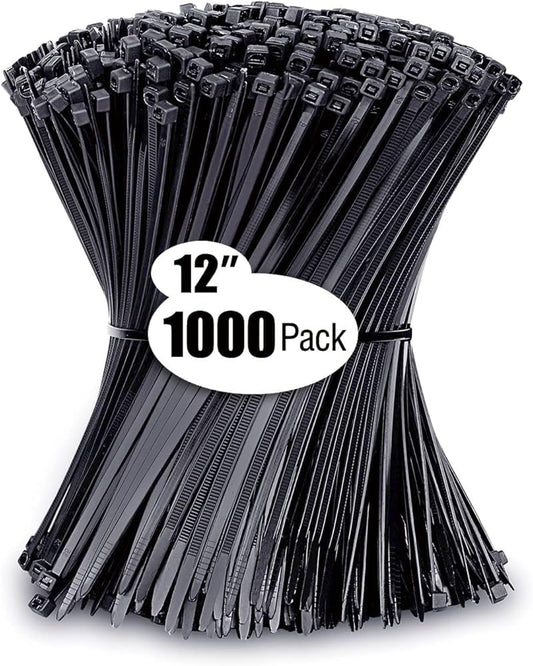 ALBO NEW Zip Ties Black 12 Inch 1000 Pack 50 lb
