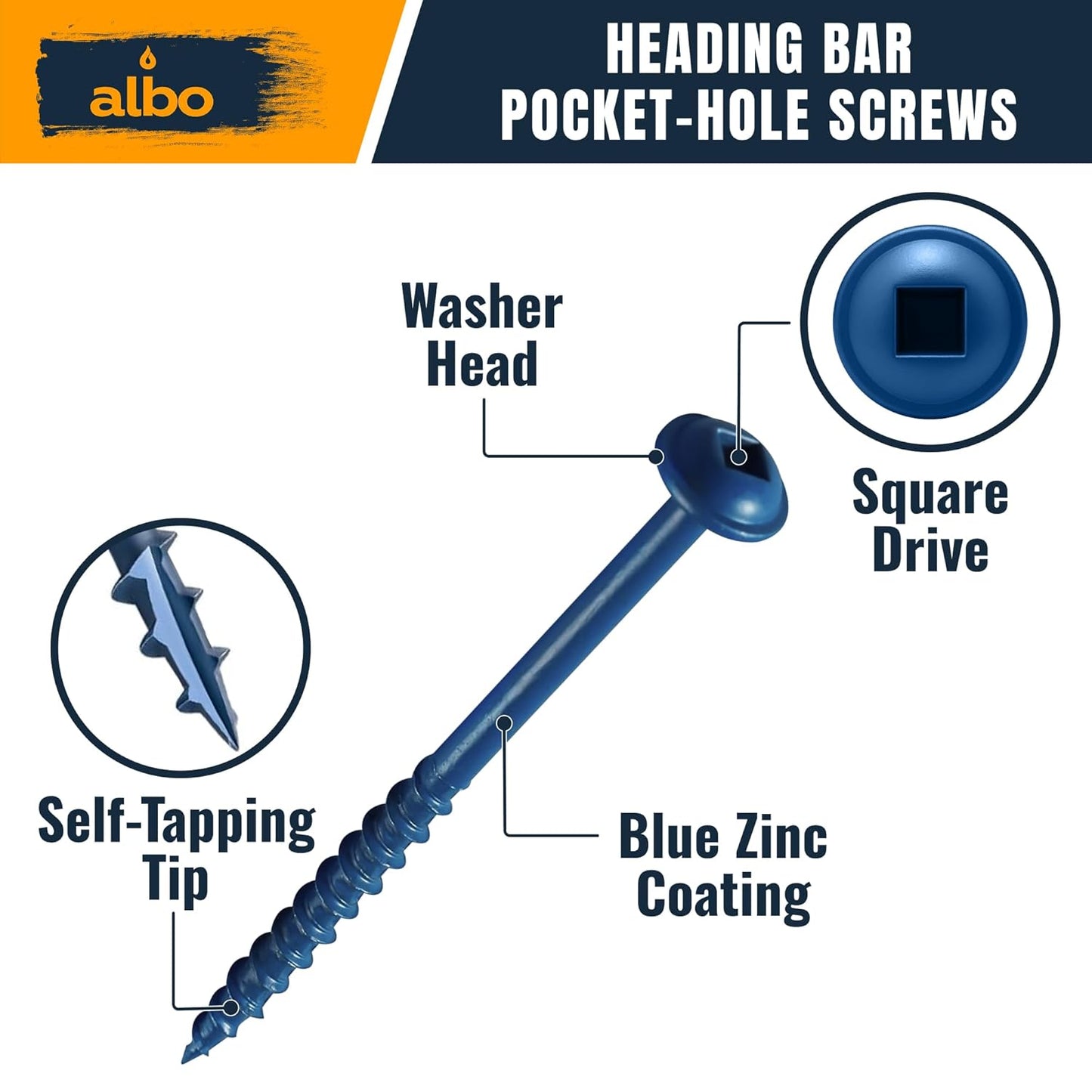 ALBO Pocket Hole Screws #8 x 2-1/2 inch Blue Zinc Carbon Steel 300pcs
