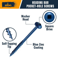 ALBO Pocket Hole Screws #8 x 2-1/2 inch Blue Zinc Carbon Steel 300pcs