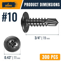 ALBO #10 x 3/4 inch Stainless Steel Self-Tapping Metal Screws 300pcs