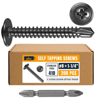 ALBO #8 x 1-1/4 inch Black Stainless Steel Self-Tapping Metal Screws 200pcs