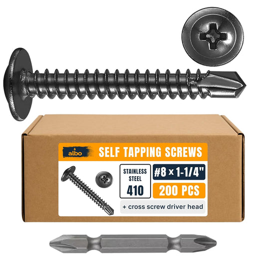 ALBO #8 x 1-1/4 inch Black Stainless Steel Self-Tapping Metal Screws 200pcs