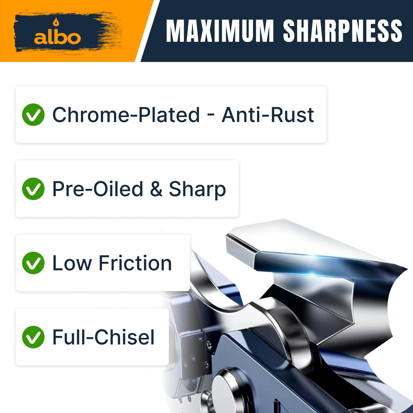 ALBO 18 Inch Chainsaw Chain .325" Pitch .063" Gauge 68 Drive Links - Full Chisel Chrome-Plated Cutters, Reinforced Rivets, Compatible with (PRE 2023 .063") 025, MS250, MS251, MS230, MS260