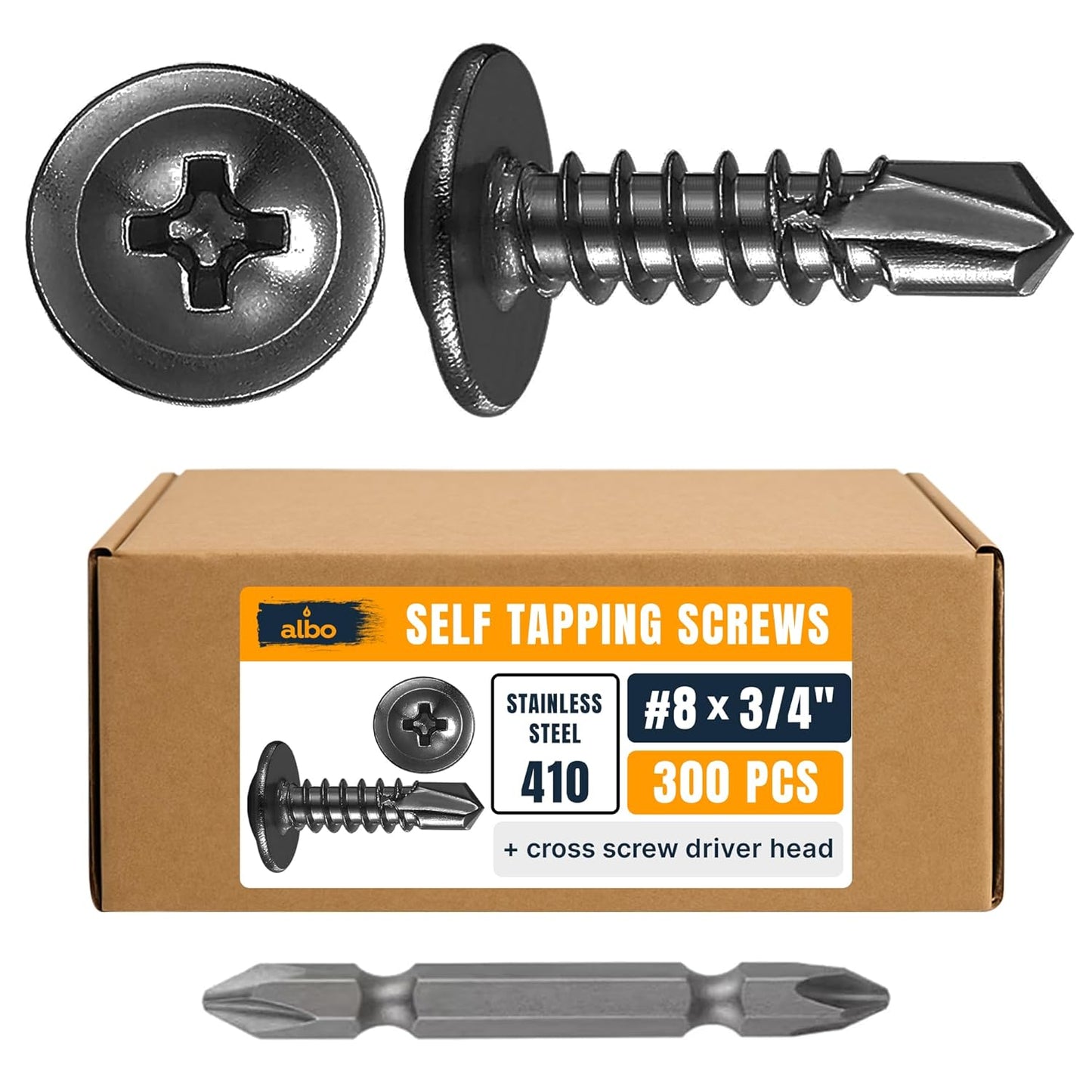 ALBO #8 x 3/4 inch Black Stainless Steel Self-Tapping Screws 300pcs