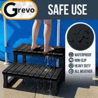 GREVO Hot Tub Steps/Spa Steps for Round or Straight Sided Spa, Non-Slip Steps for Outdoor/Indoor (Black)