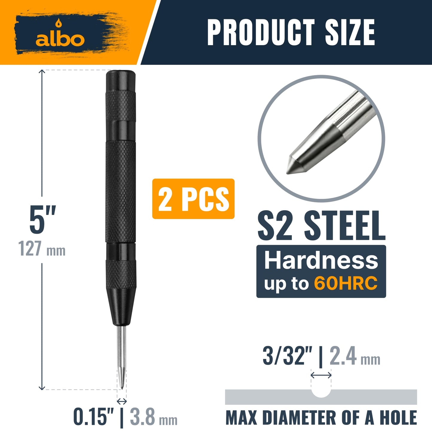 ALBO Automatic Center Punch Tool 5 inch 2pcs