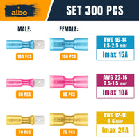 ALBO Heat Shrink Male and Female Spade Connectors AWG 22-10 500pcs