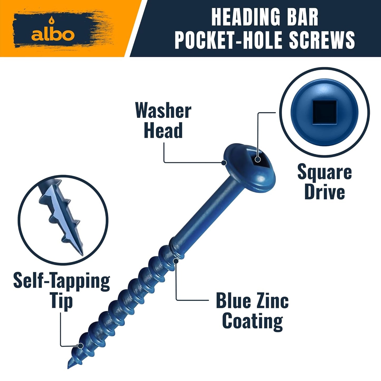 ALBO #8 x 2 inch Carbon Steel Zinc Plated Pocket Hole Screws 300pcs