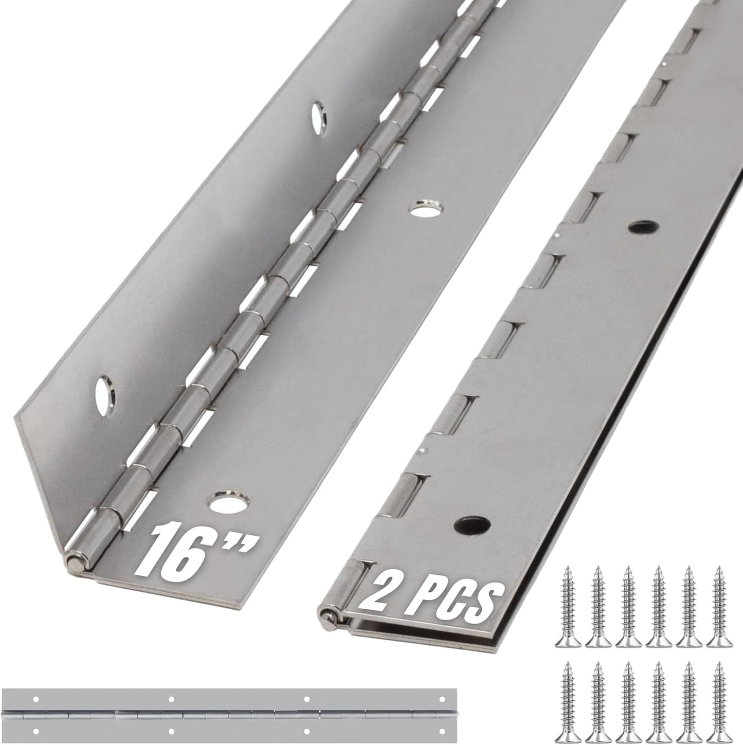 ALBO 16 Inch Silver Heavy Duty Stainless Steel Piano Hinge 2-Pack