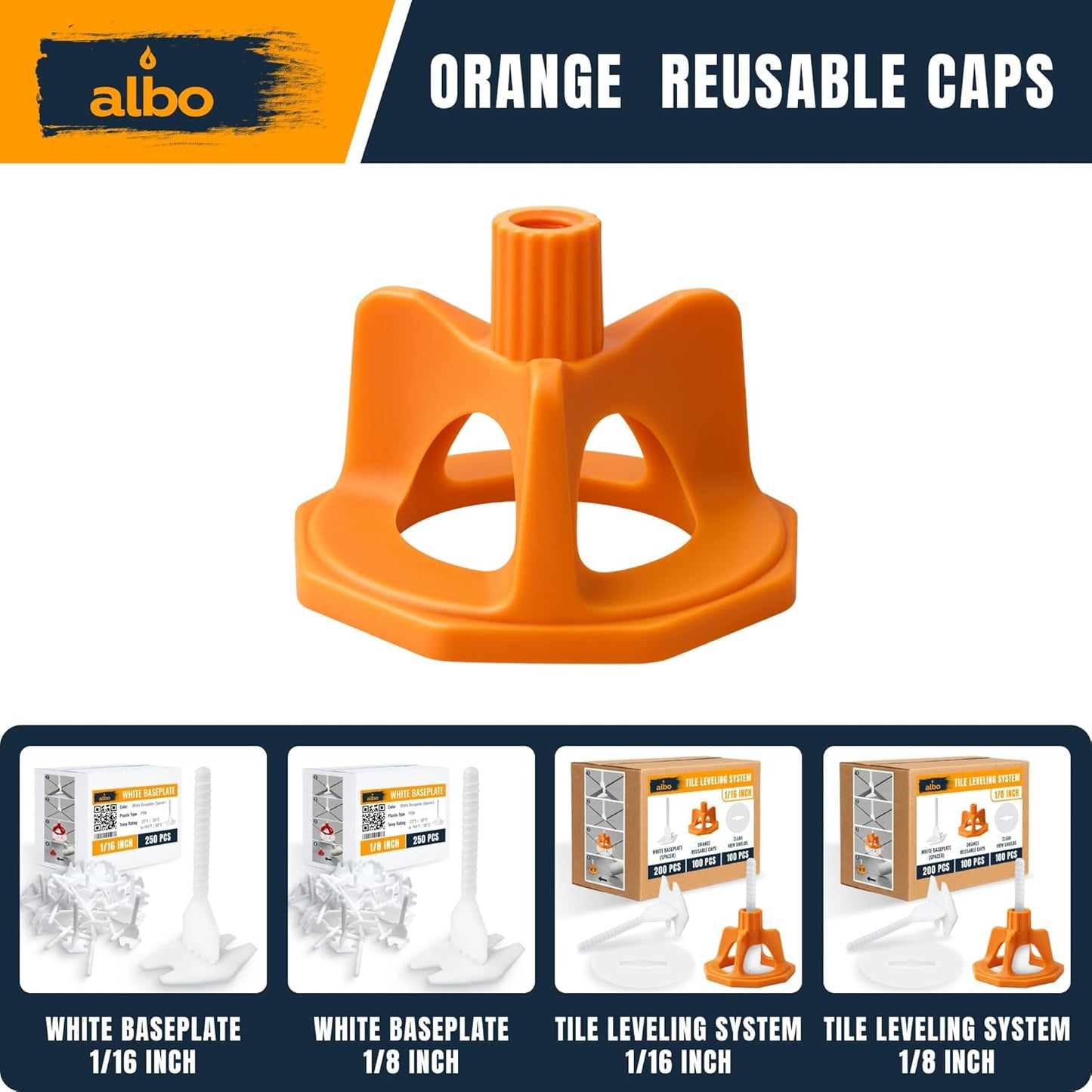 ALBO Reusable Caps 100 PCS for Tile Leveling System - Orange Replacement Caps for Floor & Wall Spacers - Anti-Lippage Installation Tools, Self-Leveling Spacer Kit for Ceramic, Stone & Tile Formats