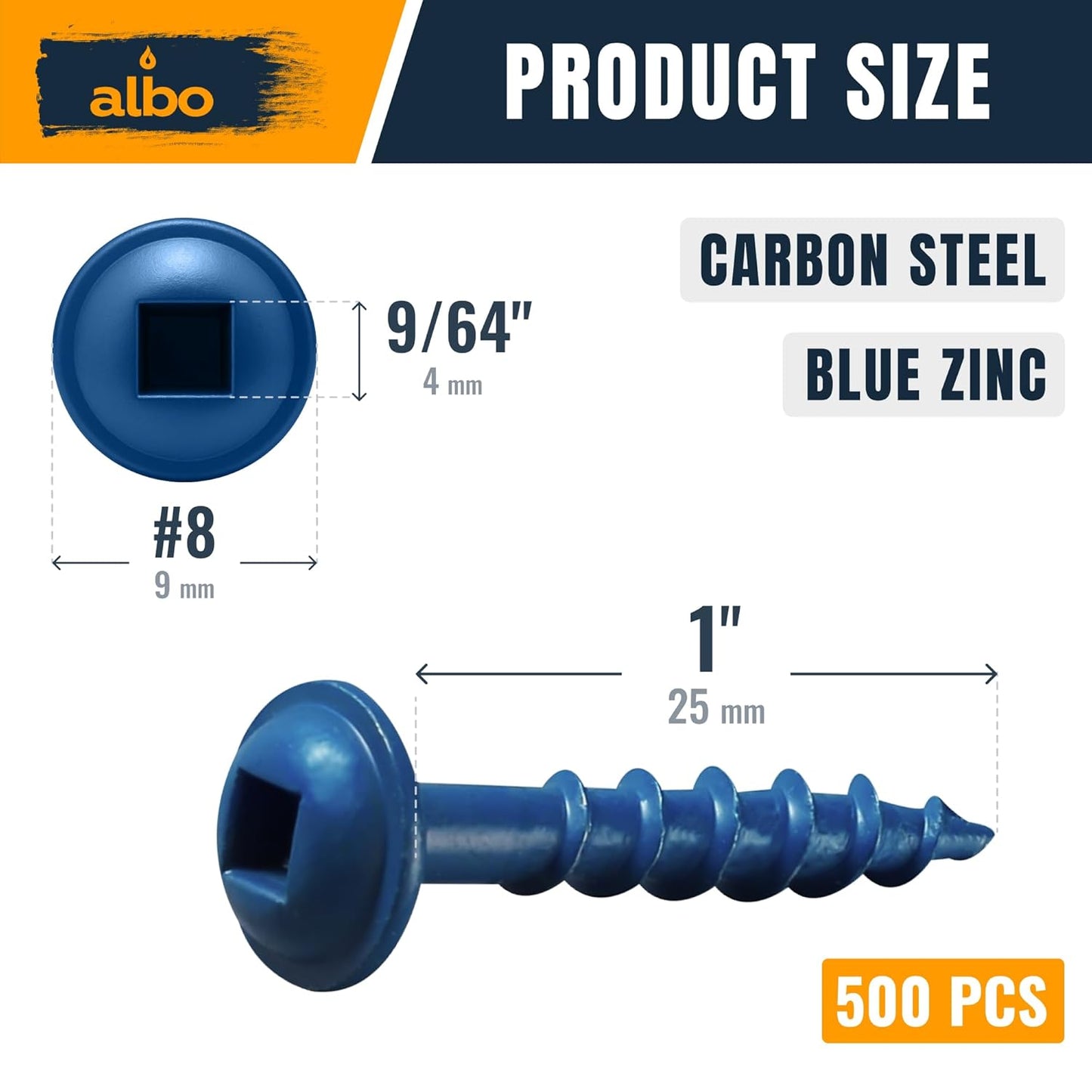 ALBO #8 x 1 Pocket Hole Screws Zinc Coated Carbon Steel 500pcs