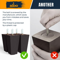Albo Wood Furniture Legs 5 inch, Heavy Duty Sofa Legs, Pack of 4 Square Brown Couch Legs, Sofa Replacement Parts, for Dresser Legs, Sideboard, Recliner Couch, Circle Chair Couch Riser Coffee Table