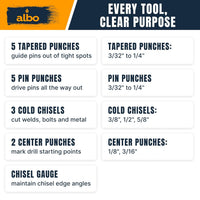 ALBO Punch and Chisel Set 16 PCS Chrome Vanadium Steel