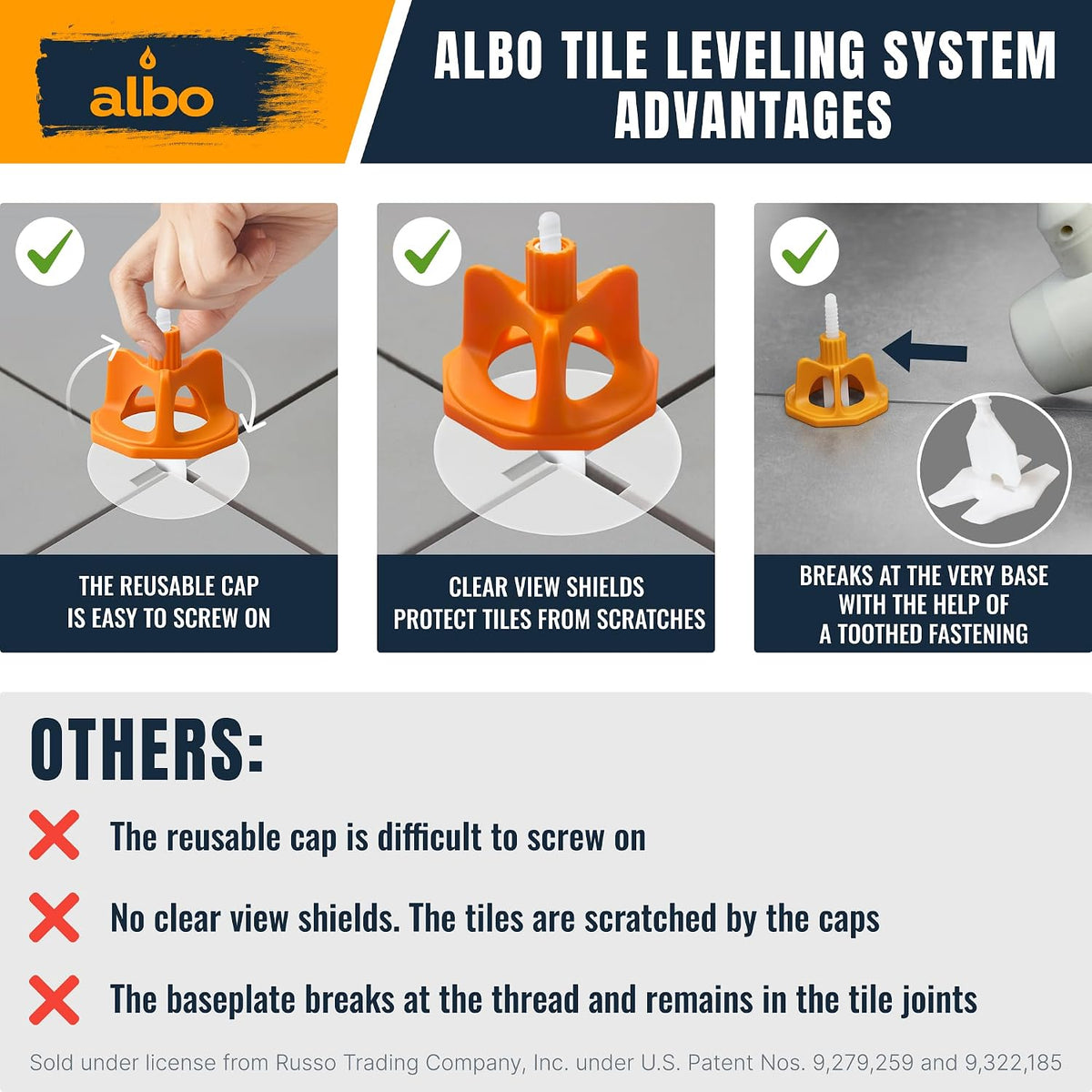 ALBO Tile Leveling System Set 1/16 inch - 400 PCS - Professional Floor & Wall Spacer Kit with Reusable Caps