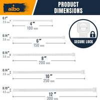 ALBO Assorted Sizes White Plastic Cable Zip Ties 800 Pack