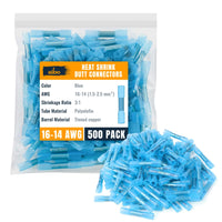 ALBO Heat Shrink Butt Connectors 16-14 AWG (500pcs) - Waterproof Solder Seal Insulated Copper Crimp Splice Terminals for Automotive, Marine Wiring | 1.5-2.5mm² Gauge Wire Connectors