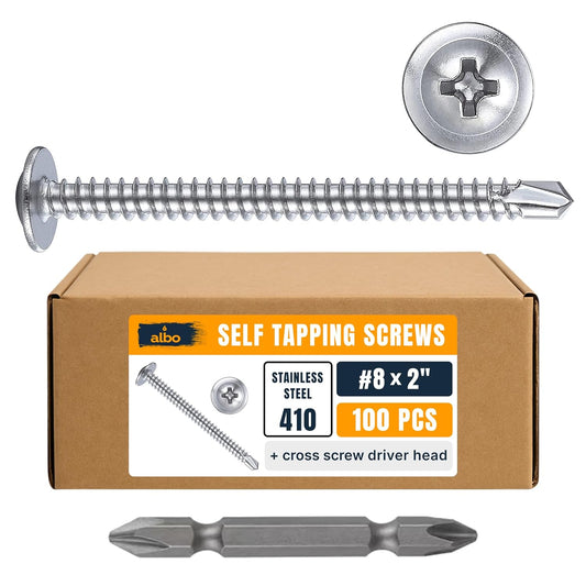 ALBO #8 x 2 inch 410 Stainless Steel Self-Tapping Screws 100pcs