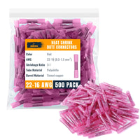 ALBO Heat Shrink Butt Connectors 22-16 AWG (500pcs) - Insulated Crimp Wire Splice Terminals Assortment Kit for Automotive, Marine Electrical Wiring Projects | Copper Connectors for 0.5-1.5mm²
