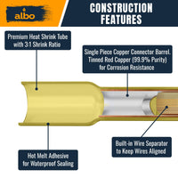 ALBO Heat Shrink Butt Connectors 12-10 AWG (500pcs) - Waterproof Solder Seal Insulated Copper Crimp Wire Splice Terminals for Automotive, Marine Wiring | 4-6mm? Gauge Connectors