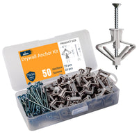 ALBO Drywall Anchor Kit Hollow Wall with Screws 50 pcs. (Grey Anchor 25pcs + Screws 25pcs) Plastic Hollow Wall Drilling Anchors