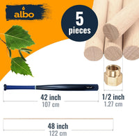 ALBO 1/2" x 48" Wooden Dowel Rods, Birch Natural Hardwood Rods, 10 pieces