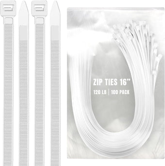 compare product ALBO Heavy Duty White Zip Ties 16 inch 120lb 100 Pack