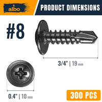 ALBO #8 x 3/4 inch Black Stainless Steel Self-Tapping Screws 300pcs