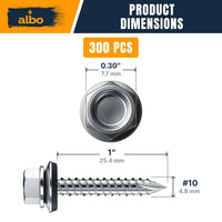 ALBO #10 x 1 inch Carbon Steel Metal Roofing Screws 300pcs