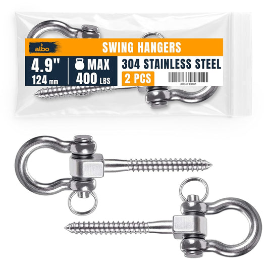 Albo 6 Pack Heavy Duty Swing Hangers – 8.7 Inch, 304 Stainless Steel, 1800 lbs Swivel Hooks for Hammock, Porch, Gym, Punching Bag, Yoga, Playground, Ceiling Mount for Wood & Concrete Indoor Outdoor