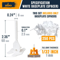 ALBO Tile Leveling System Base Plates 1/32" - 250 PCS - Professional Floor & Wall Spacers