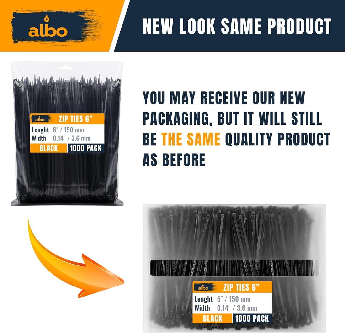ALBO Heavy Duty Zip Ties 6 inch Black 1000 Pack 40lb