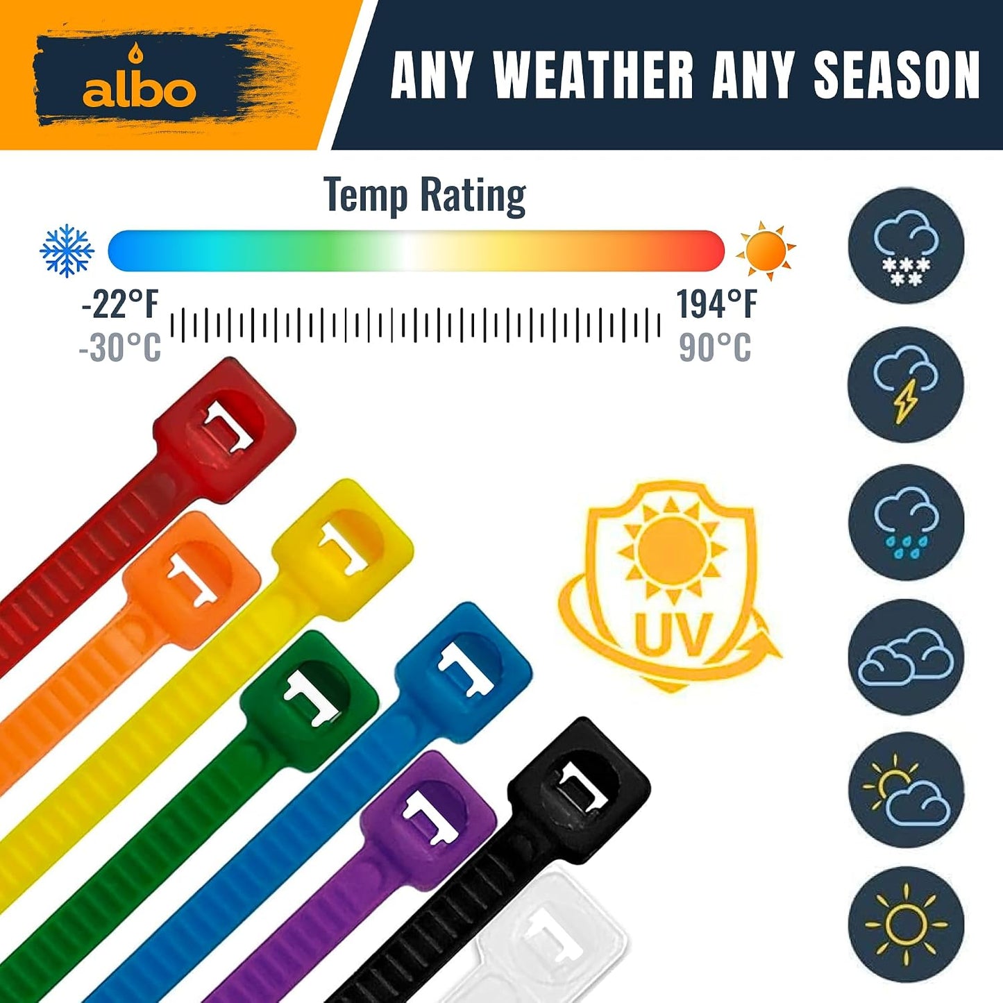 ALBO 800 Pcs. Multicolor Zip Ties, 6 Inch, 40 lb Tensile Strength - Nylon Cable Ties for Home & Office