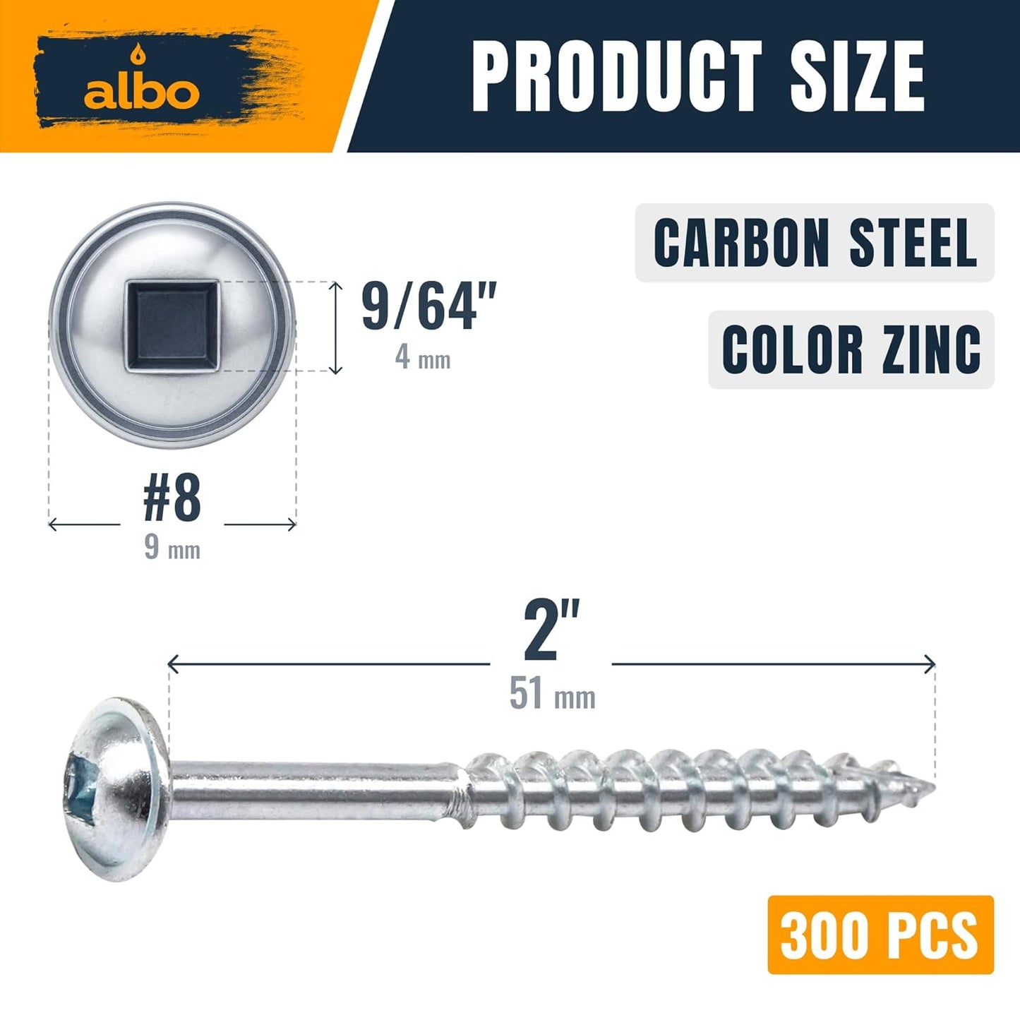 ALBO Pocket Hole Screws #8 x 2 inch Carbon Steel 300pcs