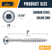 ALBO Pocket Hole Screws #8 x 2 inch Carbon Steel 300pcs