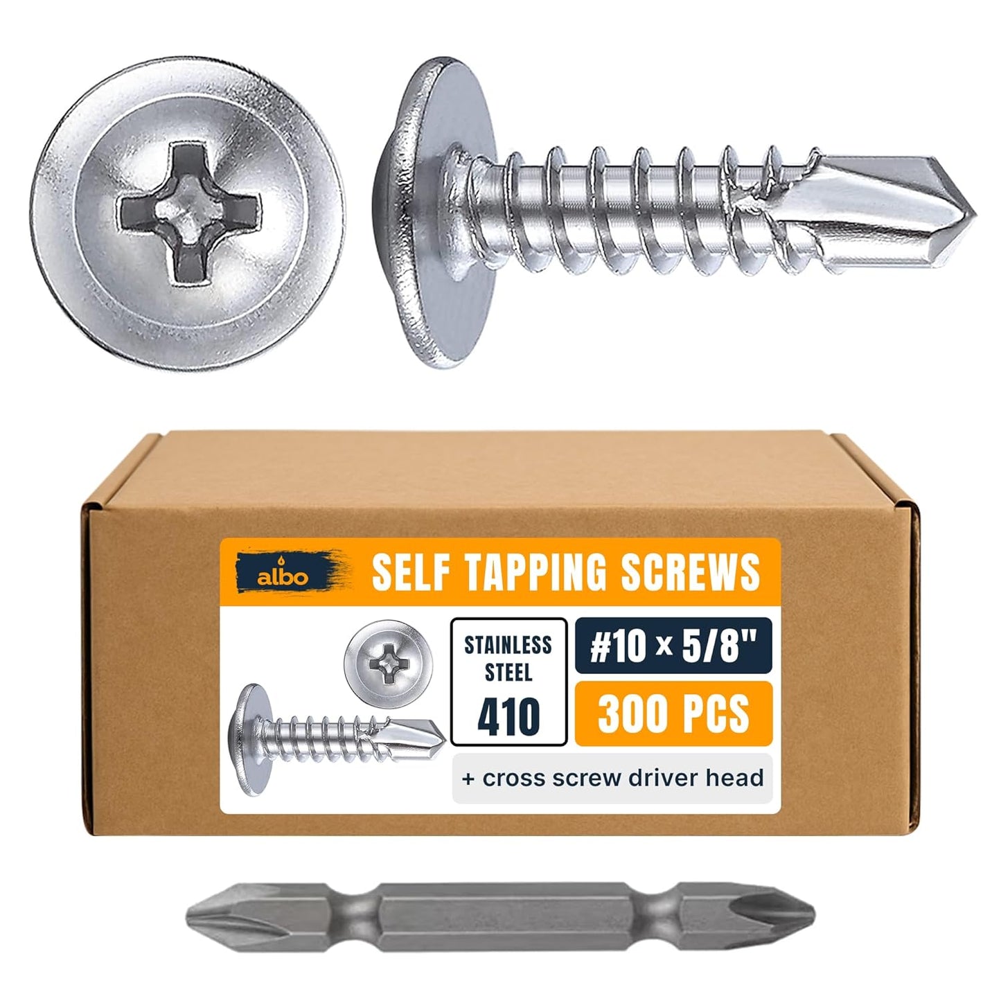 ALBO #10 x 5/8 inch Stainless Steel Self-Tapping Metal Screws 300pcs
