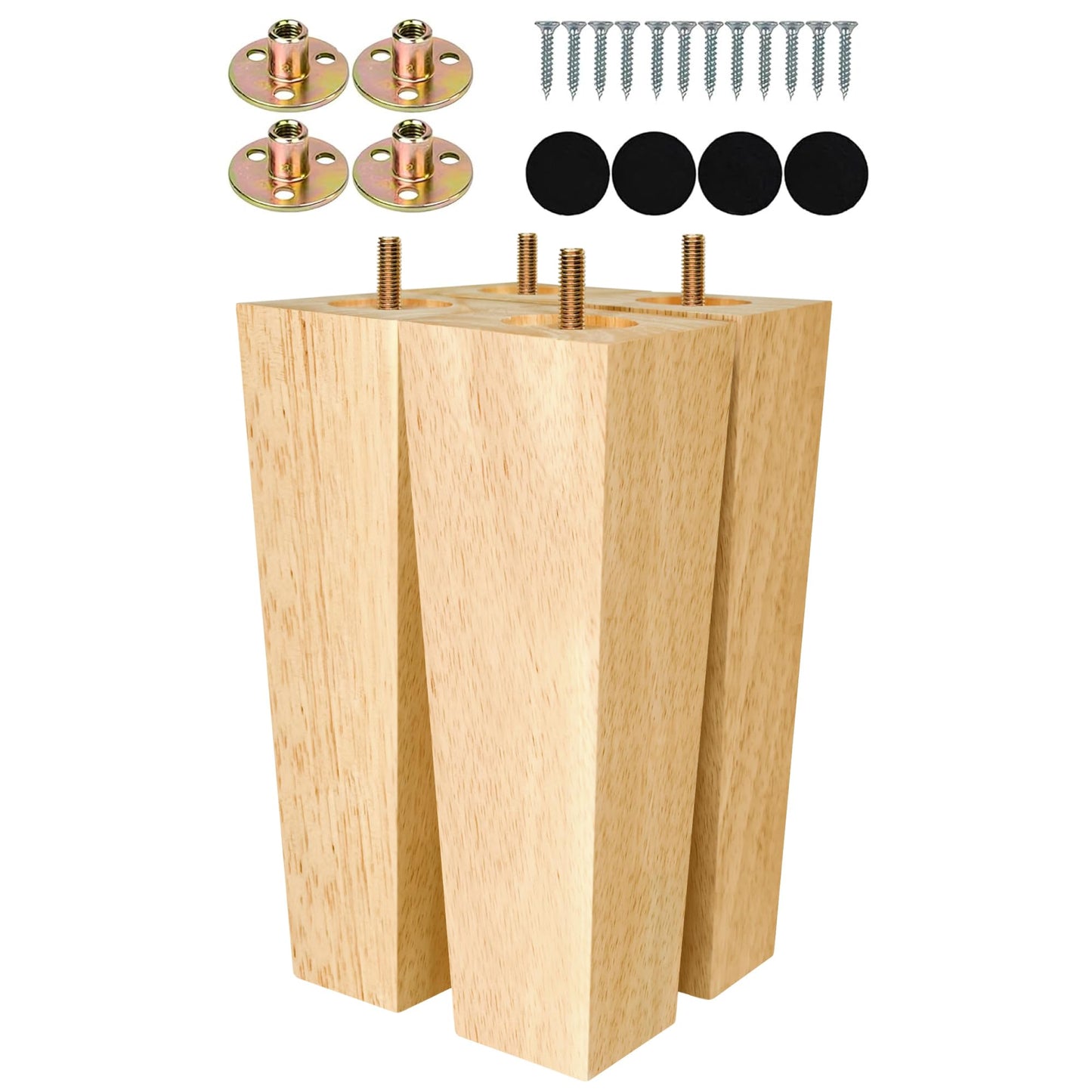 Albo Wood Furniture Legs 8 inch, Heavy Duty Sofa Legs, Pack of 4 Square Couch Legs Covered with Clear Varnish, Sofa Replacement Parts, for Dresser, Sideboard, Recliner Couch, Circle Chair