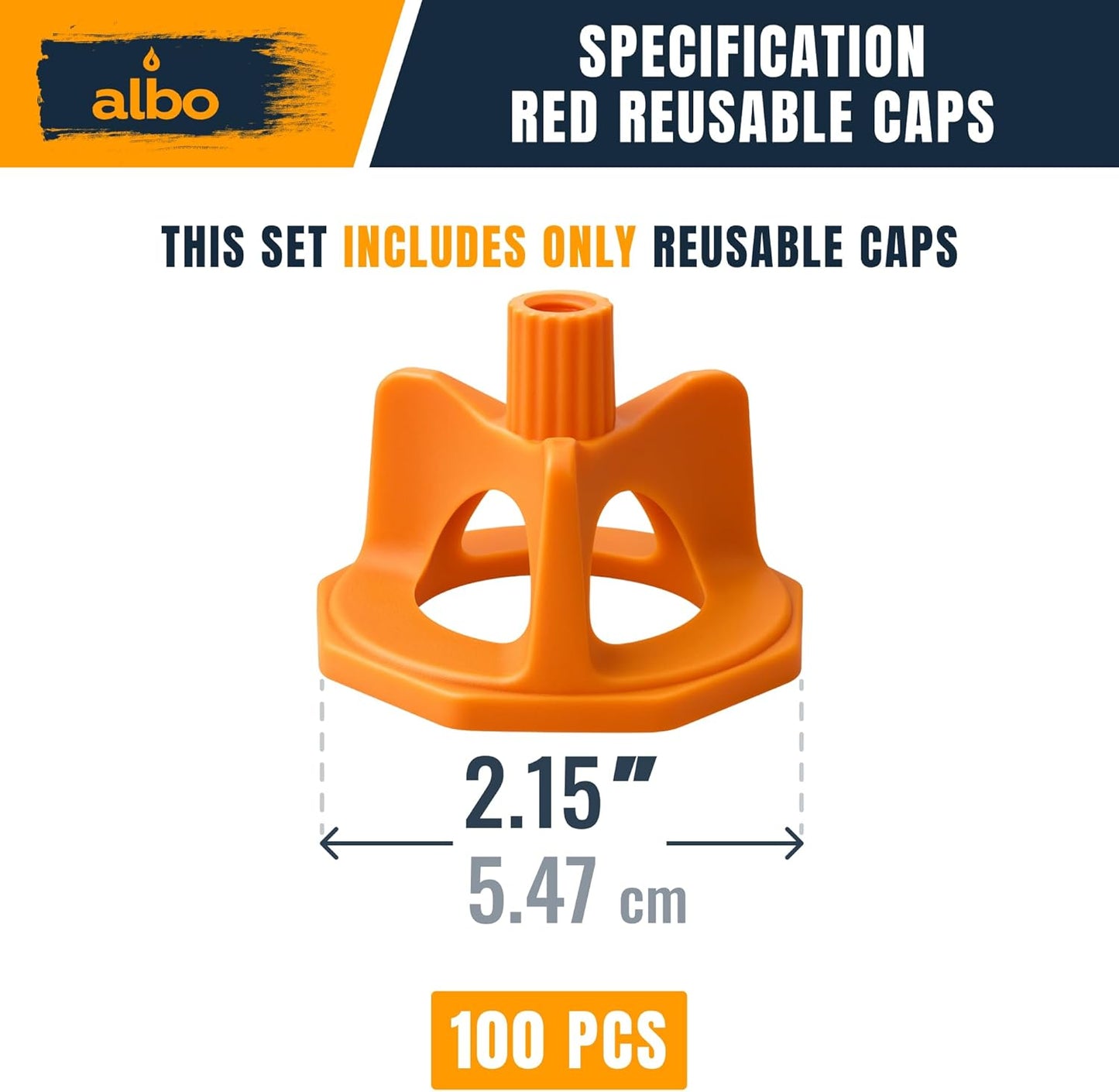 ALBO Reusable Caps 100 PCS for Tile Leveling System - Orange Replacement Caps for Floor & Wall Spacers - Anti-Lippage Installation Tools, Self-Leveling Spacer Kit for Ceramic, Stone & Tile Formats