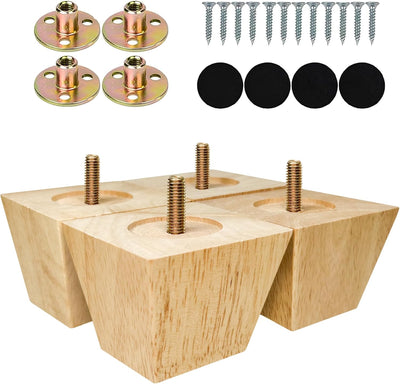 Albo Wood Heavy Duty Furniture Legs, 2 inch Height, Pack of 4 pcs, Clear Varnish