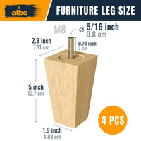 ALBO Wood Furniture Legs 5 inch, Heavy Duty Sofa Legs, Pack of 4 Square Couch Legs Covered with Clear Varnish, Sofa Replacement Parts, for Dresser Legs, Sideboard, Recliner Couch, Circle Chair